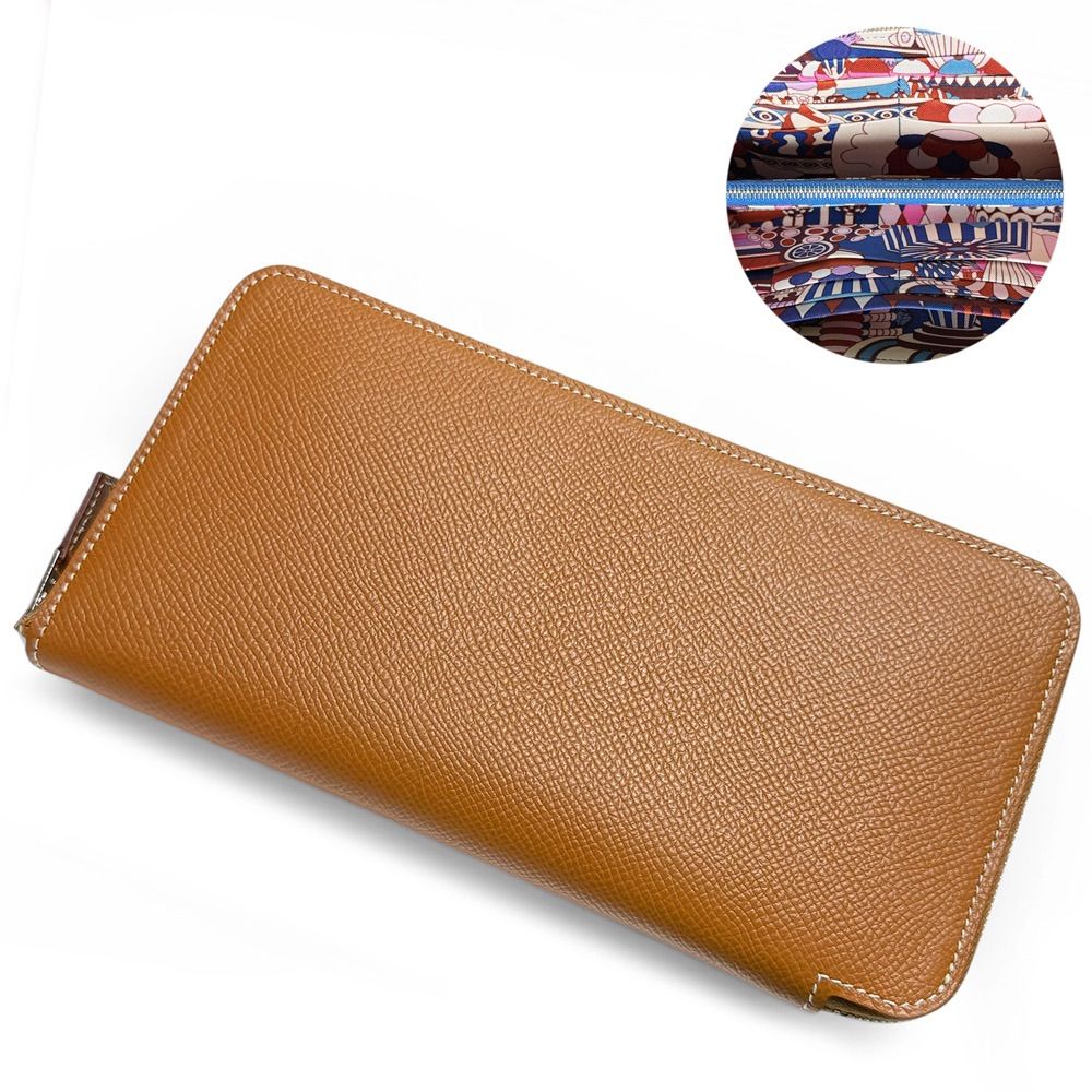 【新品・未使用品】エルメス HERMES アザップ ロング シルク イン ラウンドファスナー 長財布 エプソン ゴールド ブラウン Z刻印 箱付き