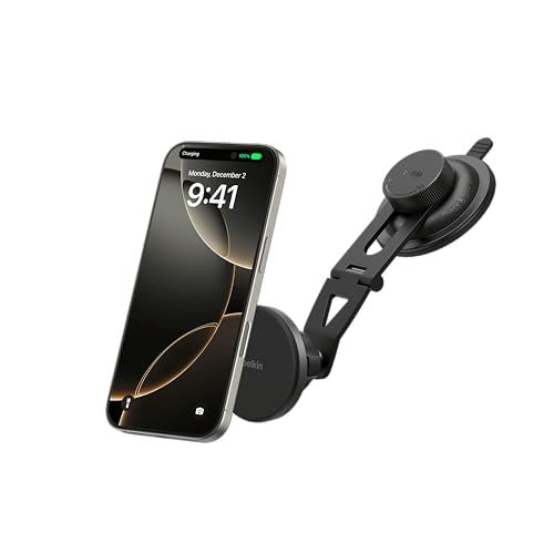 Belkin ワイヤレス車載充電器 MagSafe対応 Qi2対応 15W急速充電 マグネット式 テスラ専用マウント 薄型ケース対応 角度調整可能 安定固定設計 アルミ合金放熱 USB-C to Cケーブル(1m)・27W車載充電器付属 ブラ 3aeac4f8