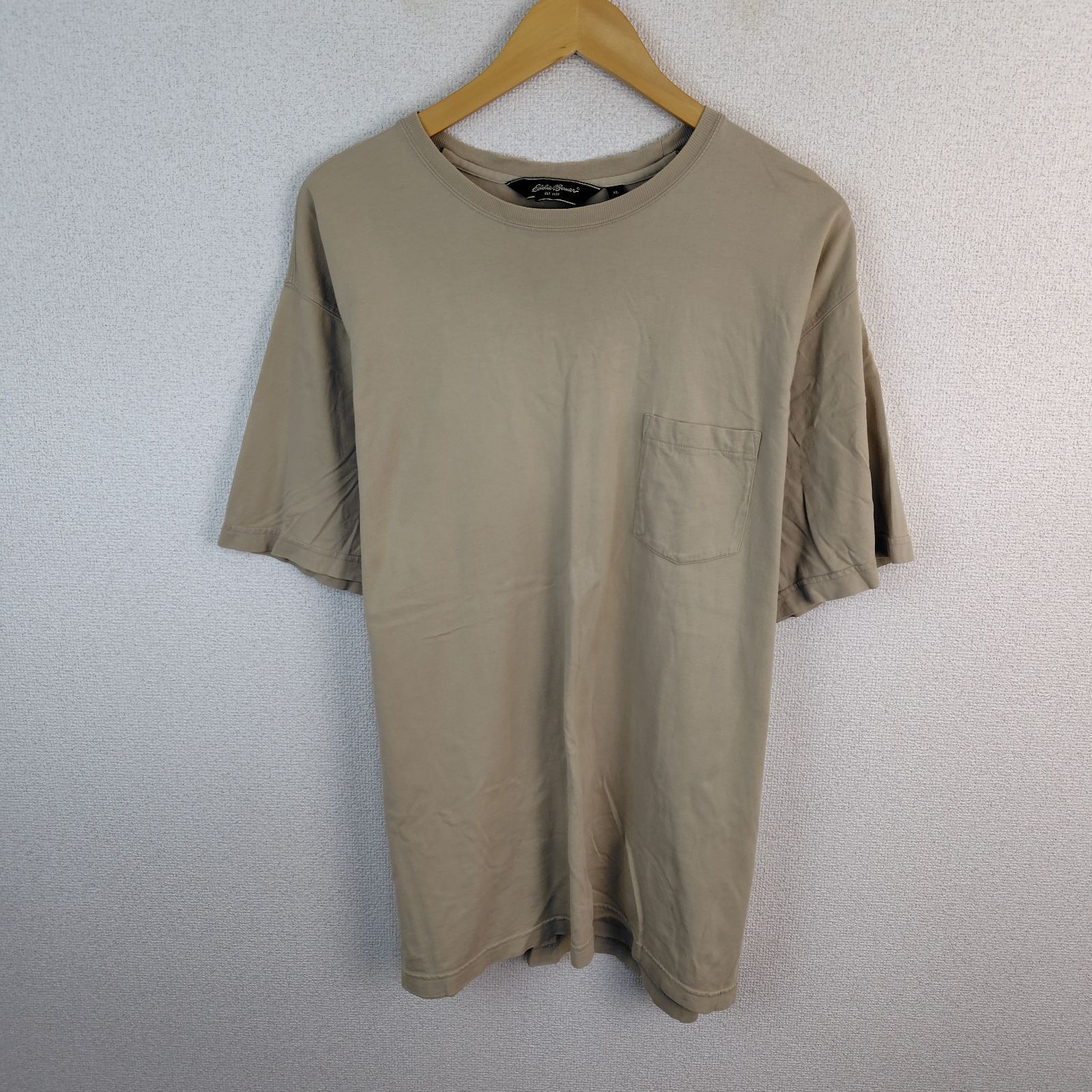 Eddie Bauer エディーバウアー Tシャツ 無地 ポケット ベージュ XL メンズ 古着 シンプル シティーボーイ