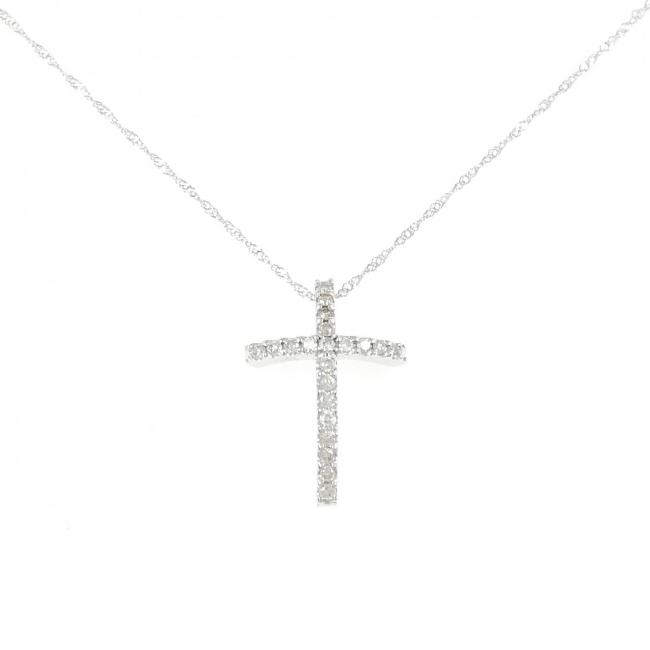 K18WG クロス ダイヤモンド ネックレス 0.21CT