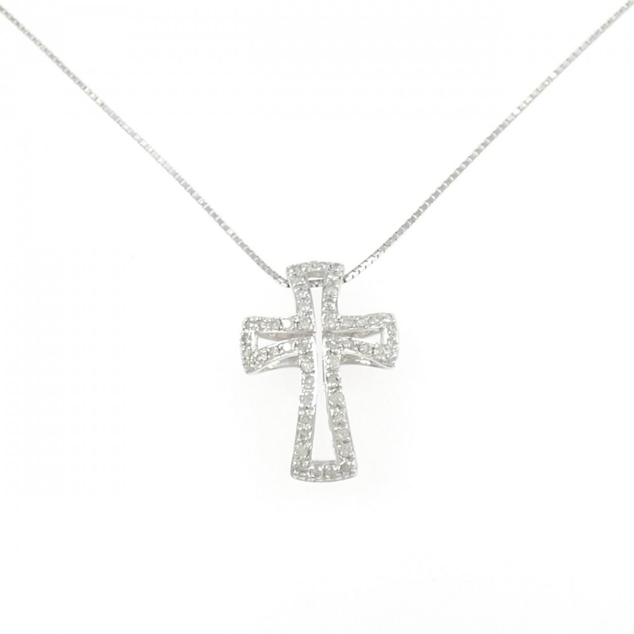 K18WG クロス ダイヤモンド ネックレス 0.30CT