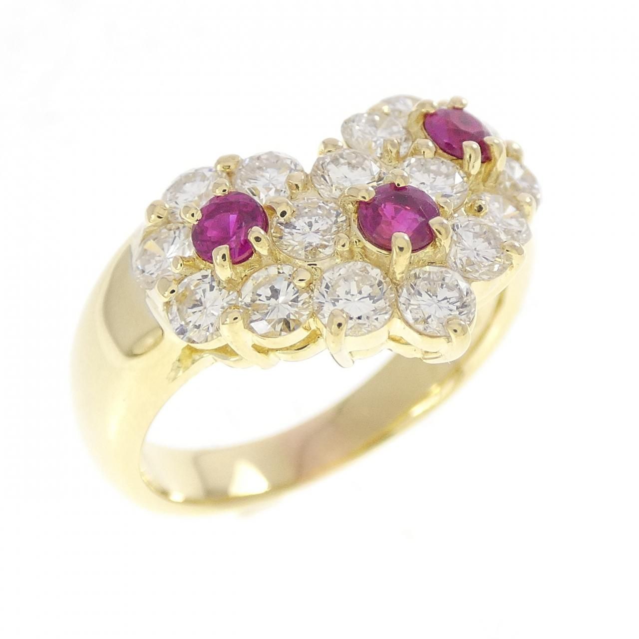K18YG フラワー ルビー リング 0.47CT