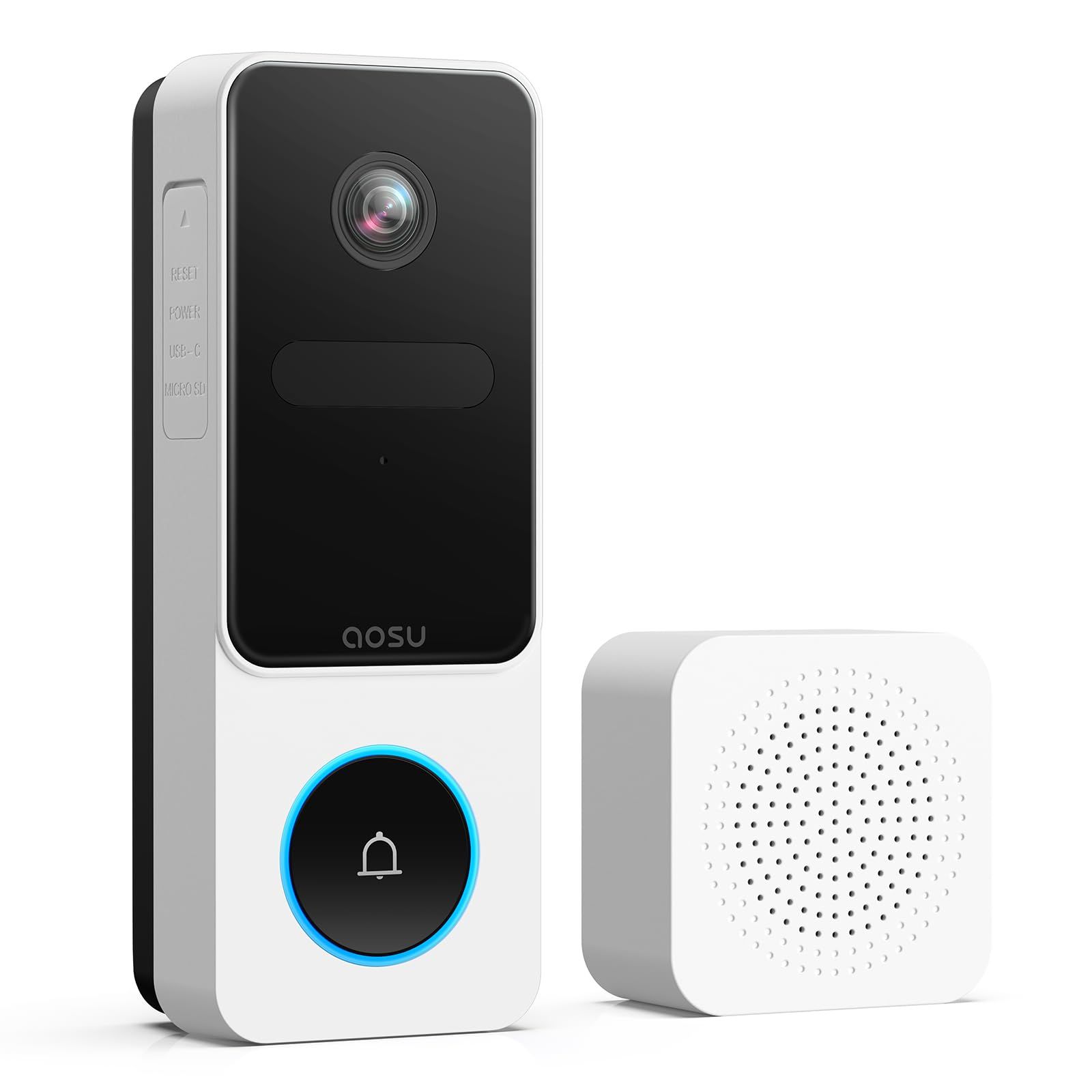☆新品☆aosu インターホン ドアホン ワイヤレス 【電池式・配線工事不要・遠隔監視】 動作/人体/滞在/荷物検知 300万画素 16:9画面 イベント自動録画 スマートドアホン 2.4GhzWiFi対応 無線接続 スマホ連動 家族共有 ビ feb51392