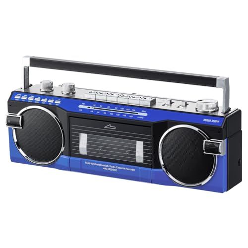 サンワダイレクト ラジカセ Bluetooth搭載 カセットテープ デジタル化 USBメモリ/SDカード 乾電池/AC電源 録音機能付き レトロ ラジオ ブルー 400-MEDI050BLts 456e4755
