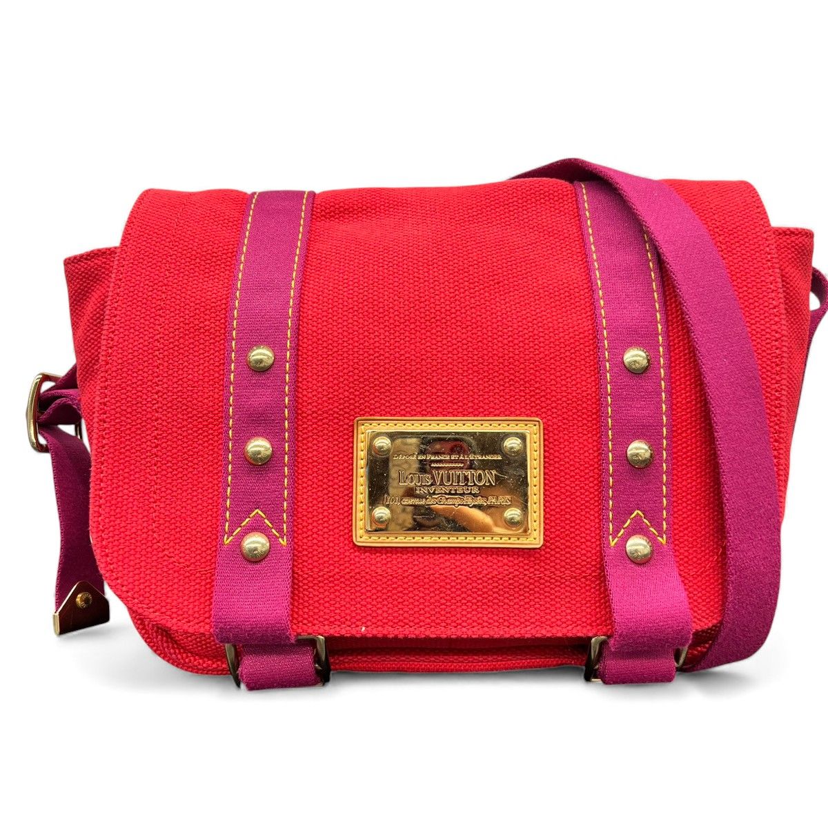 LOUIS VUITTON 希少 美品 ルイヴィトン アンティグア ブザスPM ルージュ ショルダーバッグ M40040 キャンバス FL0045 レッド パープル メッセンジャーバッグ Y2K ヴィトン ABランク 鑑定済 中古 ヴィトンバッグ