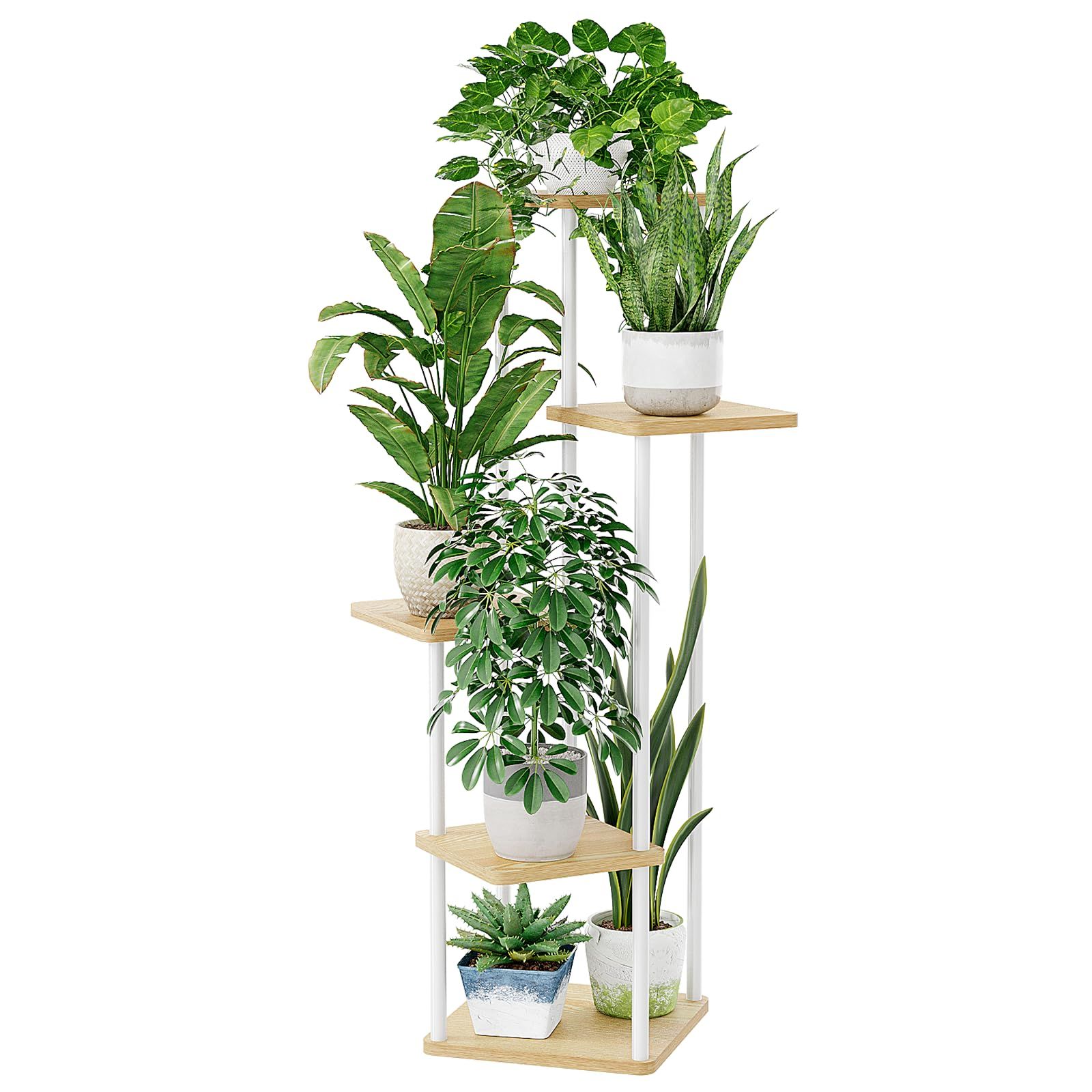 Bamworld フラワースタンド 室内 プランタースタンド 5段観葉植物 台 おしゃれ 植物 棚 植木鉢台 プランターラック リビング 寝室 ベランダ 白AR 35f48bb5