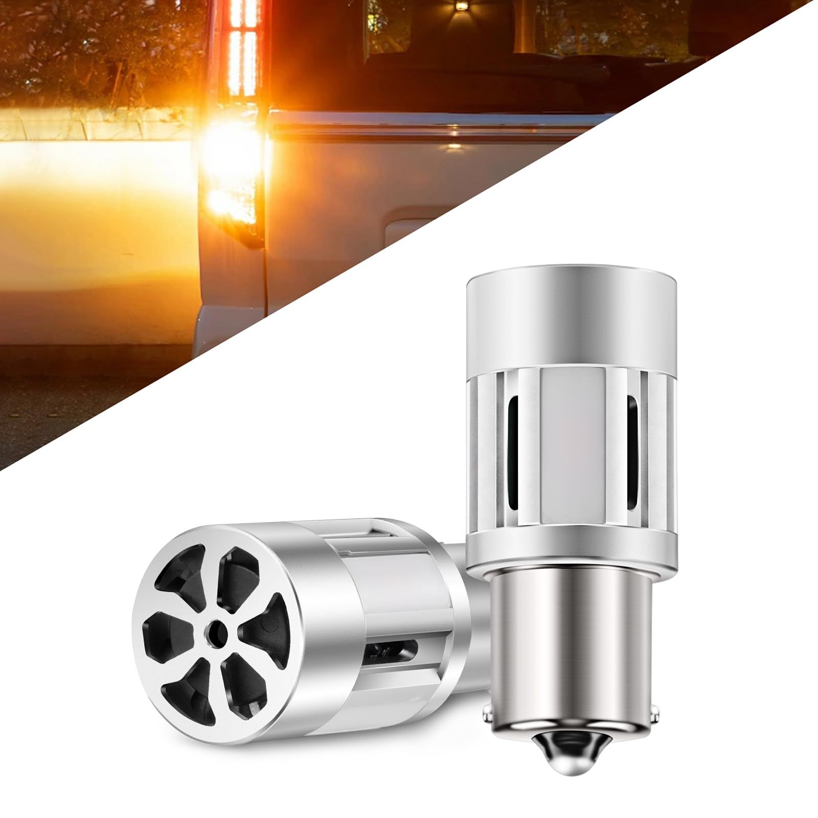 新型 S25 LED ウインカー バルブ 180度 ハイフラ防止 抵抗 キャンセラー 内蔵 ステルス 12V 冷却ファン搭載 LEDウィンカー 無極性 アンバー 2個1セット (S25 180°（カバーあり）)