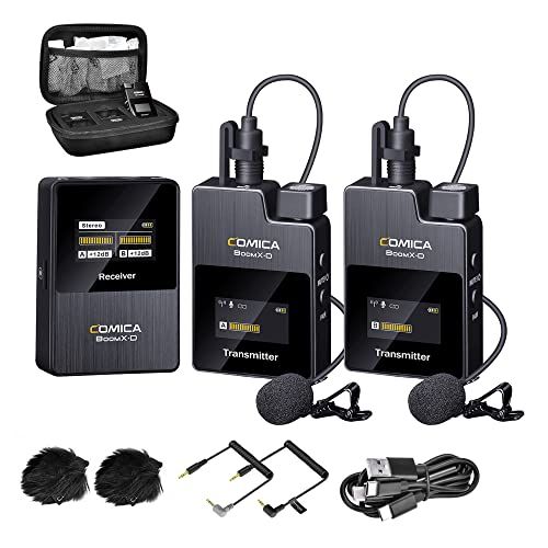 ワイヤレスピンマイクシステム Comica BoomX-D2 外付けマイク48KHZ/16BIT 200M伝送距離 2.4Gデジタル無線マイク多機能 小型ステレオマイク 3.5mm受信機*1・送信機*2 ワイヤレスクリップマイク カメラ/スマ 9fffae39