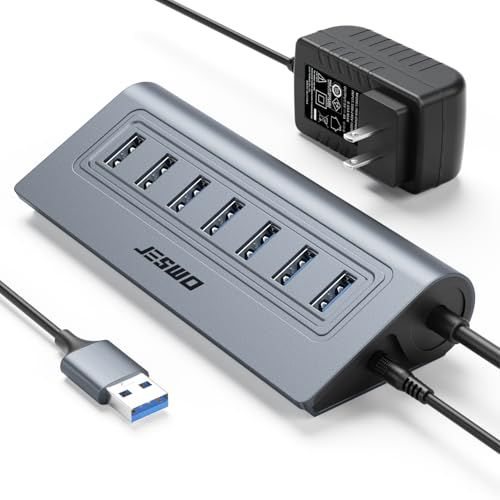 JESWO USBハブ 電源付き USB3.0ハブ 7ポート 5Gbps高速伝送 アルミニウム合金 セルフパワー/バスパワー 5V/4A ACアダプタ付き 100cm USBケーブル 灰色as 1ea06a42