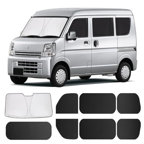 ZATOOTO スズキ エブリイ EVERY (DA17V JOIN/PC/PAリミテッド/PA)専用 車用カーテン フロントガラス サンシェード 遮光断熱 UVカット 吸盤不要 マグネット内蔵 車中泊 取付簡単 収納袋付 8枚セット CT1 63305663