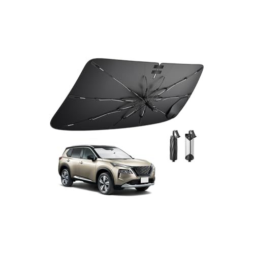 BIBIBO 2026年新改良 エクストレイル T33 傘型 サンシェード フロント車用サンシェード 日除け uvカット 遮光 折り畳み パラソル 車種専用設計 完全遮光 遮熱 紫外線遮蔽 曲がる中棒 傷防止 取付簡単 車中泊 暑さ対策(沖縄 1287148a