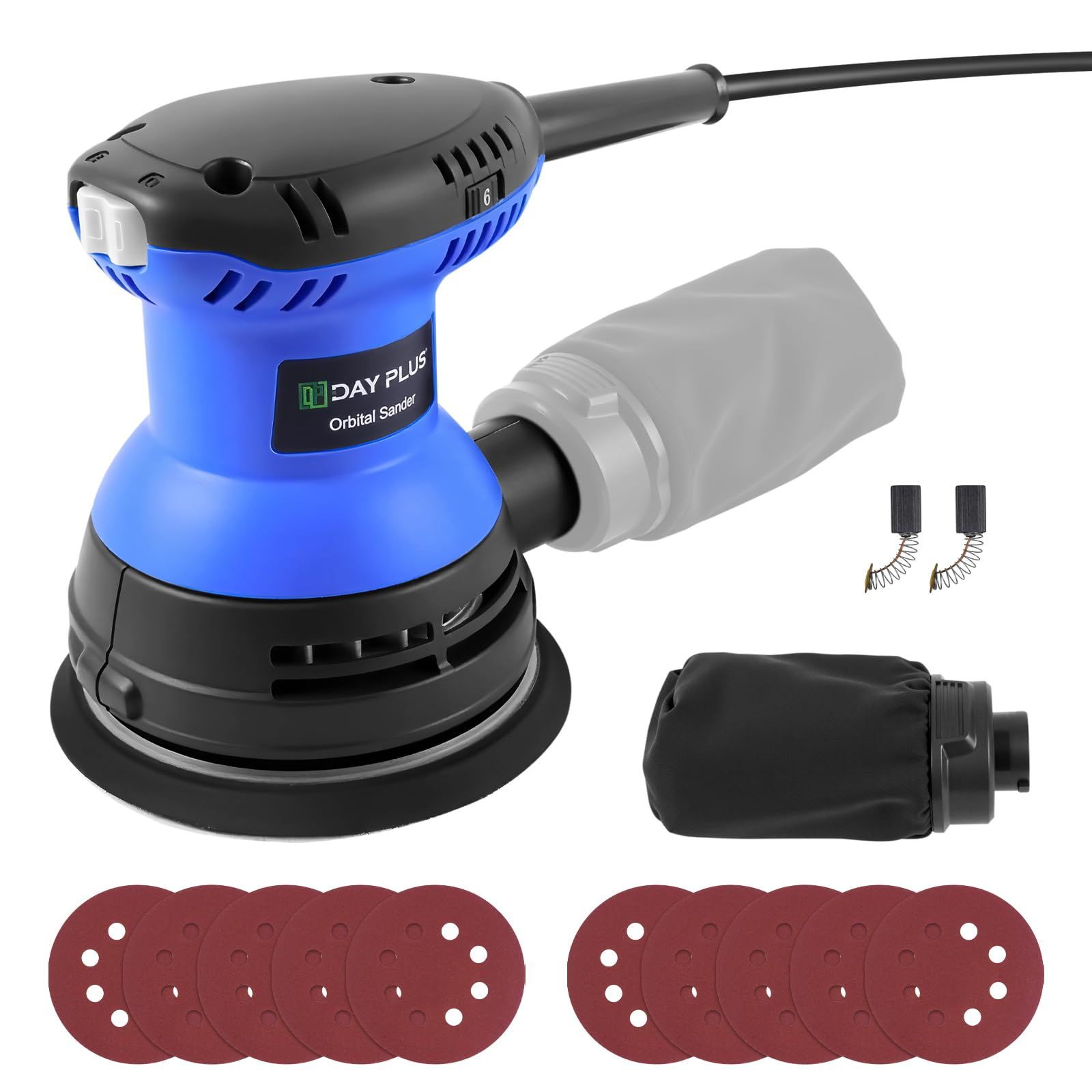 ☆新品☆DayPlus 電動サンダー ランダムサンダー 仕上げサンダー 電気オービタルサンダー 6段階変速 300W 12000RPM 自動集塵 サンドペーパー15枚 DIY/木工作業/研磨/仕上げ/荒削り/塗装はがし/錆落とし/ワックスがけ 1ba135ac
