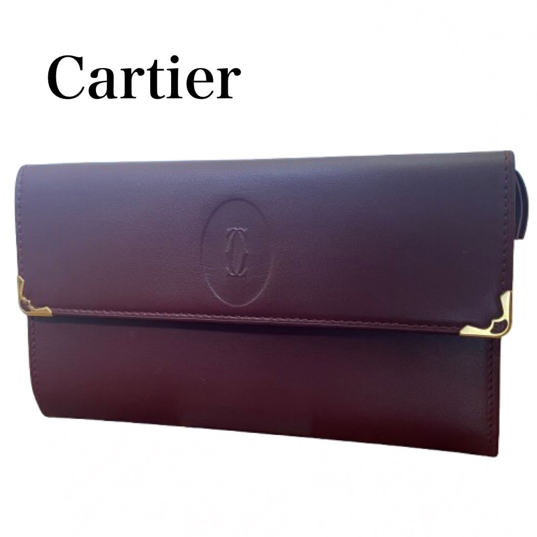 カルティエ Cartier 三つ折り長財布 小銭入れ カード入れ マストライン ボルドー レザー