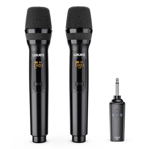【新品】LEKATO K380Sワイヤレスマイク 充電式ダイナミックマイク UHF マイクロフォン 6.35mmレシーバ付き 技適認証済 会議/カラオケマイク/ホームパーティー に大活躍【2本セット】(ブラック) 746c76bb
