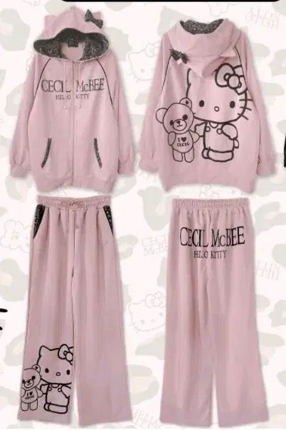新品) ギャル CECIL McBEE セシルマクビー レオパード HELLO KITTY(ハローキティ) ドン・キホーテ フード トレーナー ピンク セットアップ