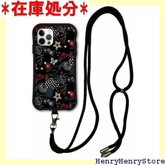 スマホショルダー付 iPhone16互換品 ケース i-coronケース スマホケース スカラー ScoLar デザイン アイフォン16互換品ケース 側面 保護 耐衝撃 スマホカバー スカラコ ポップ柄 ブラック かわいい 2489