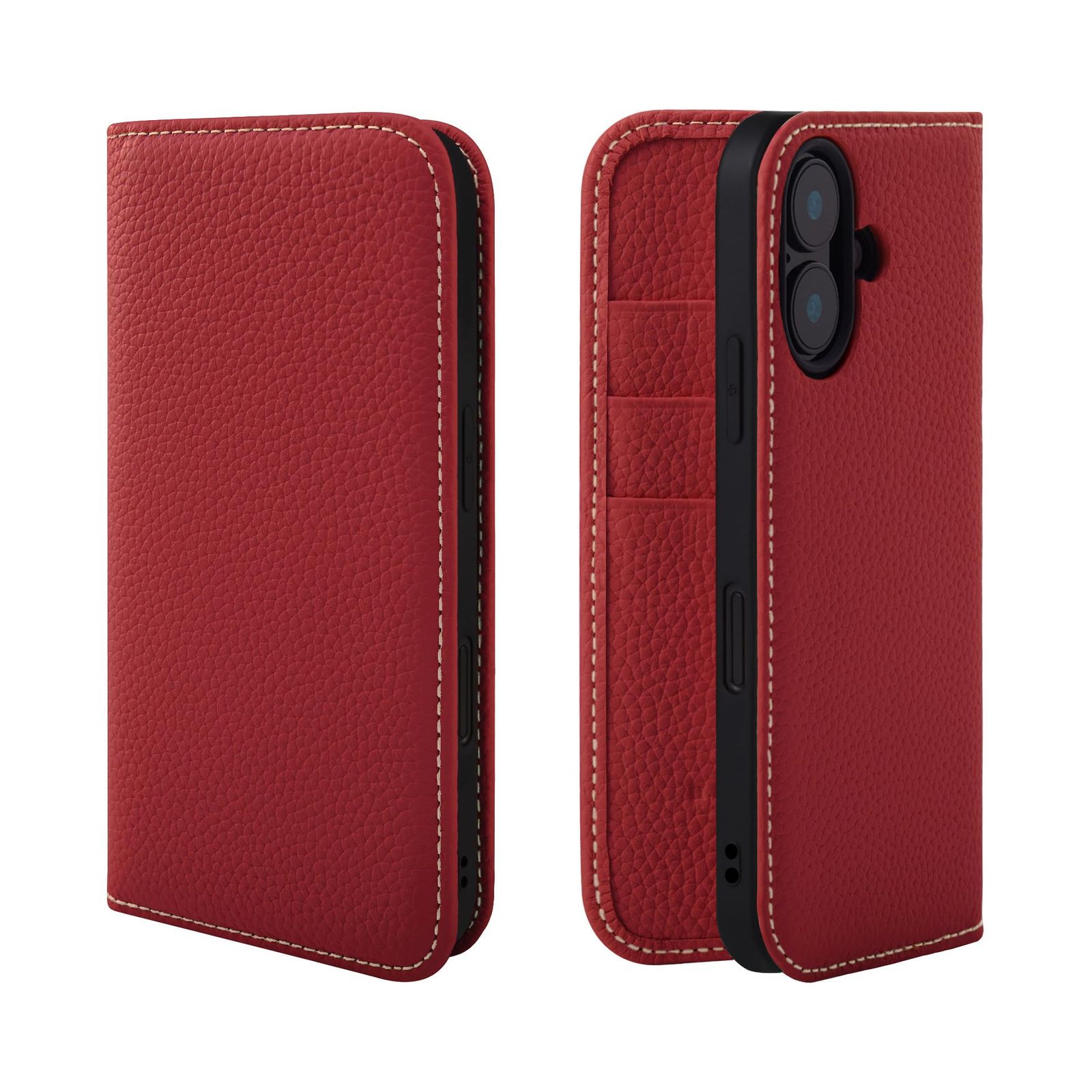 新品 HANATORA for iPhone 16 ケース 手帳型 本革 スマホケース スマホ スタンド コードホルダー 付き シュリンクカーフレザー マグネットなし レッド PH-16-Red ギフト 誕生日 女性 男性 彼女 お母さん お父さん 人気商品