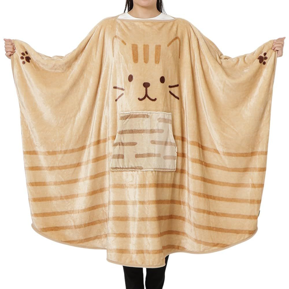 新品 [ＦＵＫＵ　ＦＵＫＵ　ＮＹＡＮＫＯ] 着る毛布 可愛い 猫 ギフト ふわふわ ふくふくにゃんこ 軽量毛布 ルームウェア ブランケット ハピンズ キャラクター 秋冬 男女兼用 暖かい 冷え対策 防寒 秋冬 ネコ 着るにゃんケット (チャチャ丸)