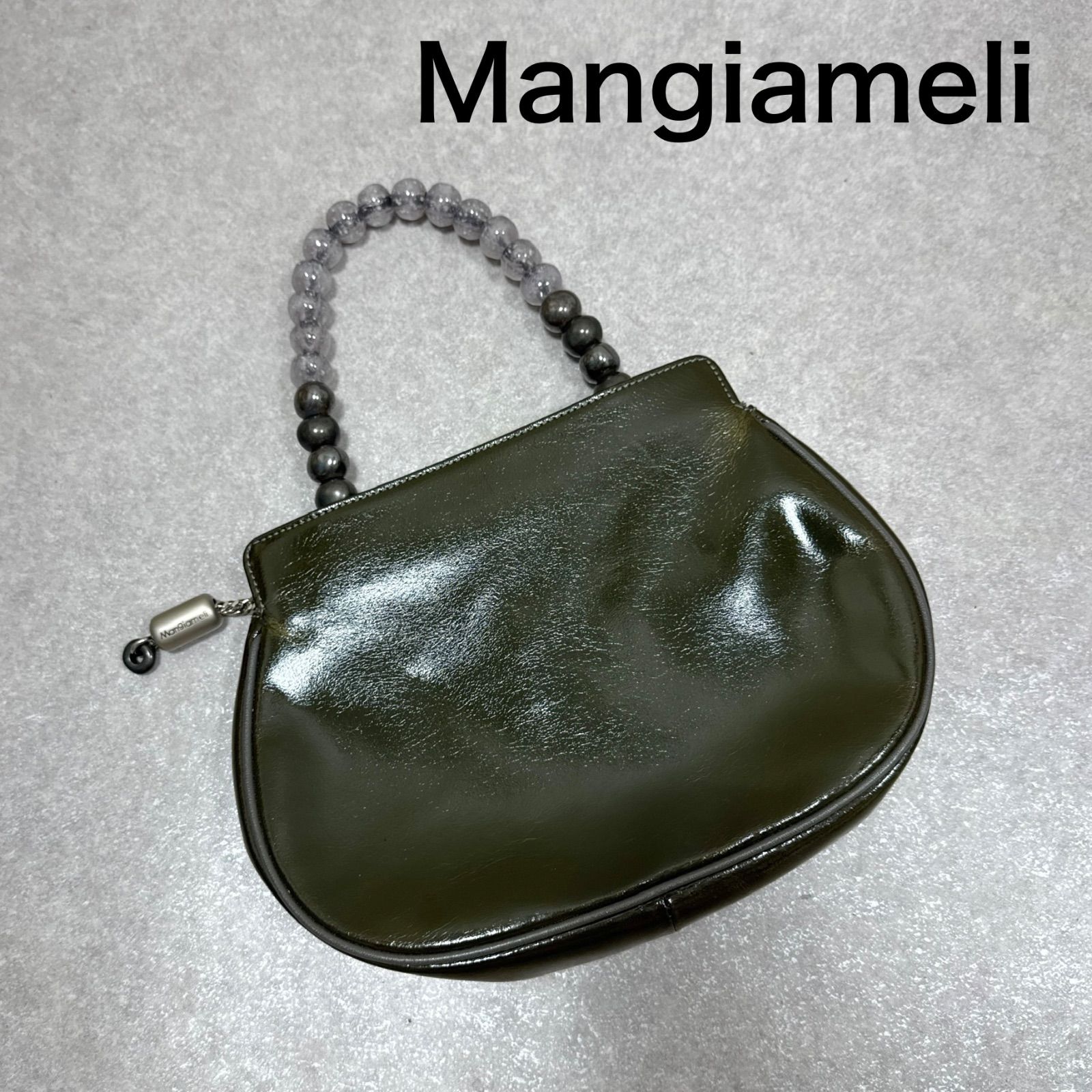 Mangiameli マンジャメリ 数珠ハンドル 小型ハンドバッグ 光沢 レザー 