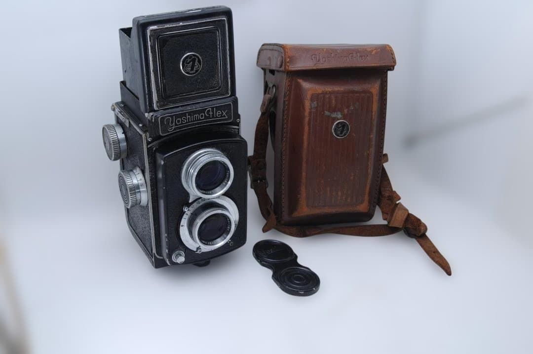Yashima Flex 二眼レフカメラ Tomioka Tri-Lausar 80mm F3.5 富岡光学 シャッター動作確認済 ヤシマフレックス レトロフィルムカメラ 革ケース付 260414-2-040