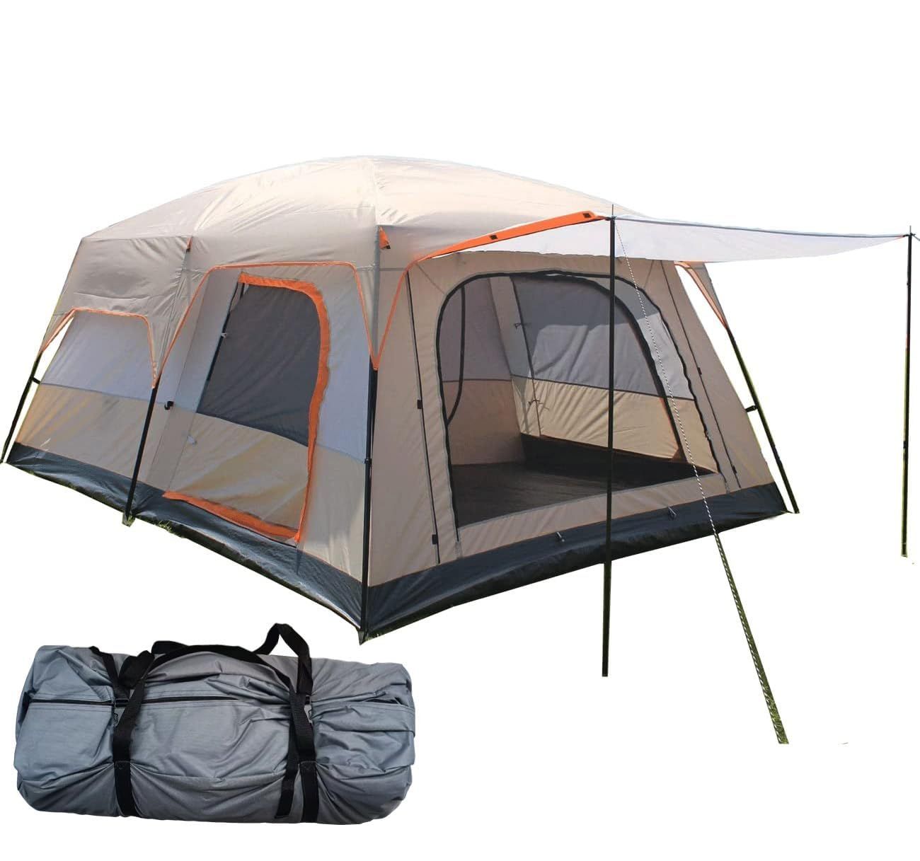 新品 Fengzel Outdoor キャノピーテント リビング+２ルーム付き 4-6人/8-12人用 快適な居心地 防雨 日よけ 家族連れ 友達多人用 二重構造 前室付き アウトドア キャンプ 大型 ファミリーテント (奥行き330*幅210*高さ185cm