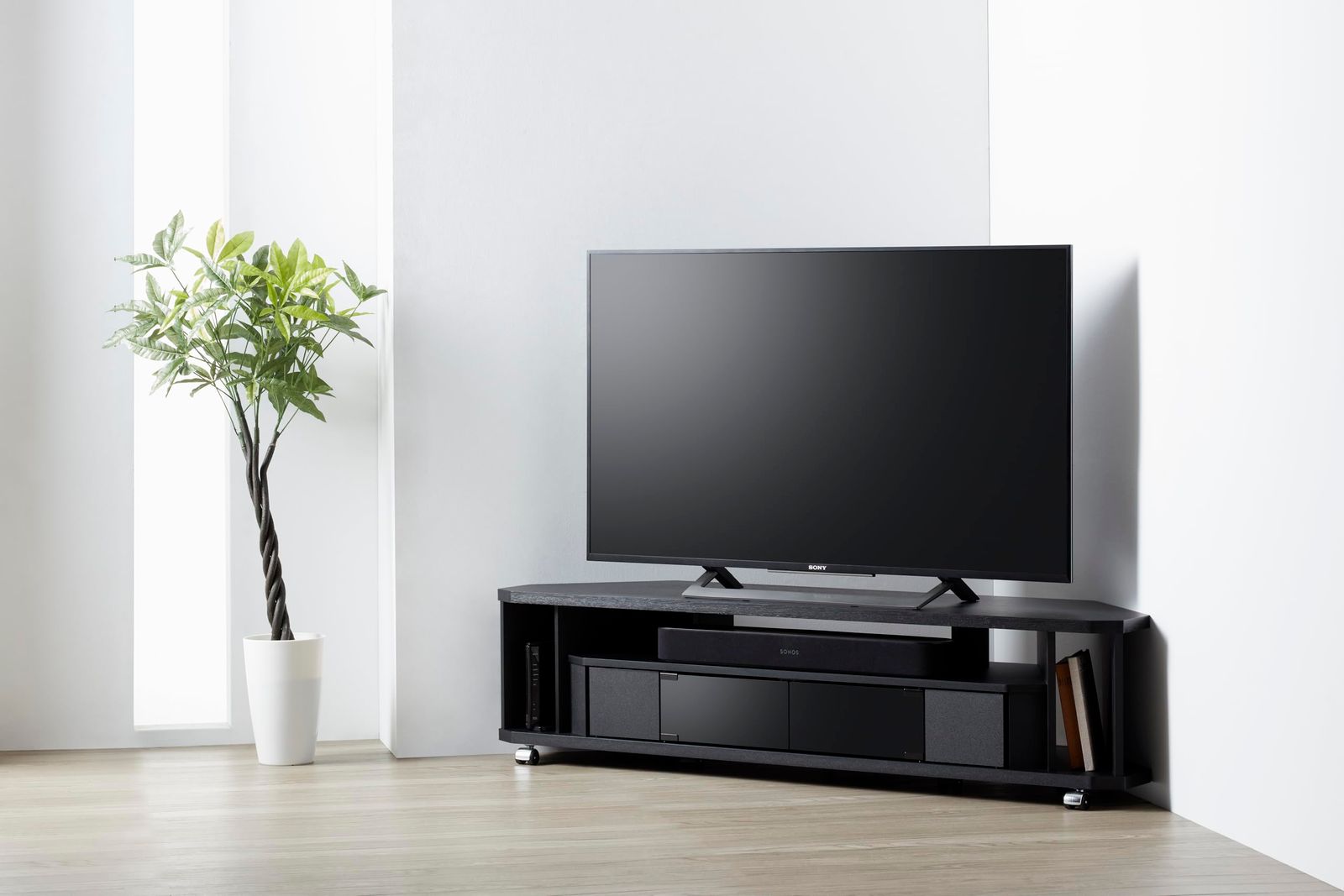 新品 朝日木材加工(Asahiwood) テレビ台 Nook 60型 ブラック 幅140×奥行36×高さ34.8cm ヌック キャスター付き コーナー対応 NOA-1400AV-BK