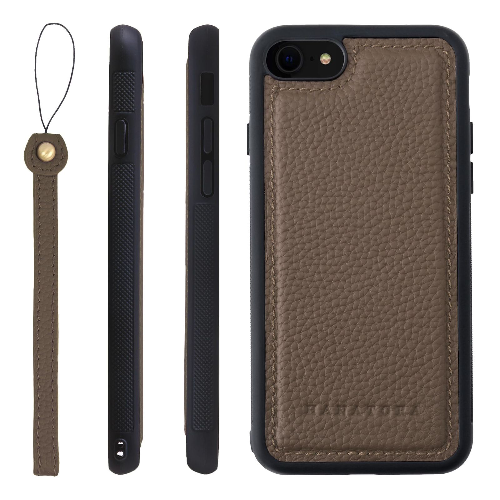 新品 HANATORA for iPhone 8 7 SE3 SE2 (第3世代 第2世代) ケース 本革 耐衝撃 バンパー型 スマホケース スマホ ストラップ 付き シュリンクレザー ギフト トープ SPGGZ-8SE-Taupe