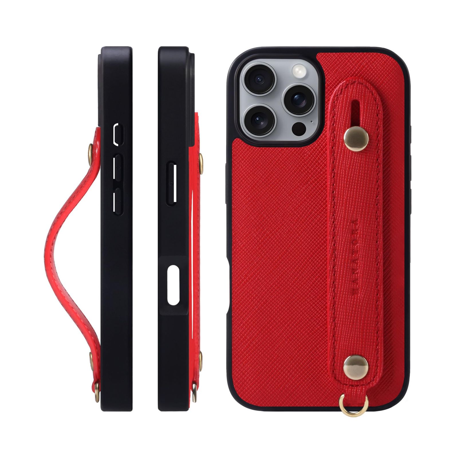 新品 HANATORA for iPhone 16Pro ケース 本革 耐衝撃 背面ベルト ストラップリング スマホケース スマホ スタンド機能 ガラスフィルム 付き サフィアーノ レザー ギフト マグネットなし レッド XGH-16Pro-Red 4,787円