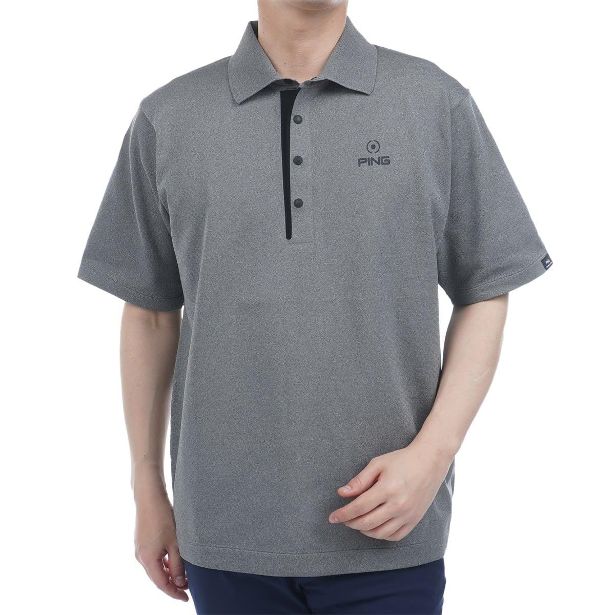 新品 [ピン アパレル] メンズ 半袖 ニットポロシャツ (ワンポイントロゴ) / ゴルフ / 621-5172201 021_グレー M