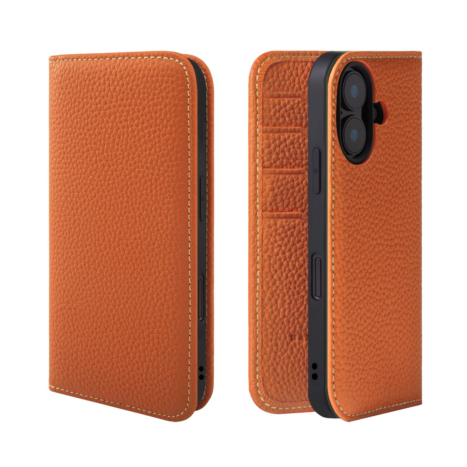 新品 HANATORA for iPhone 17 ケース 手帳型 本革 スマホケース スマホ スタンド コードホルダー 付き シュリンクカーフレザー マグネットなし オレンジ PH-17-Orange ギフト 誕生日 女性 男性 彼女 お母さん お父さん 人