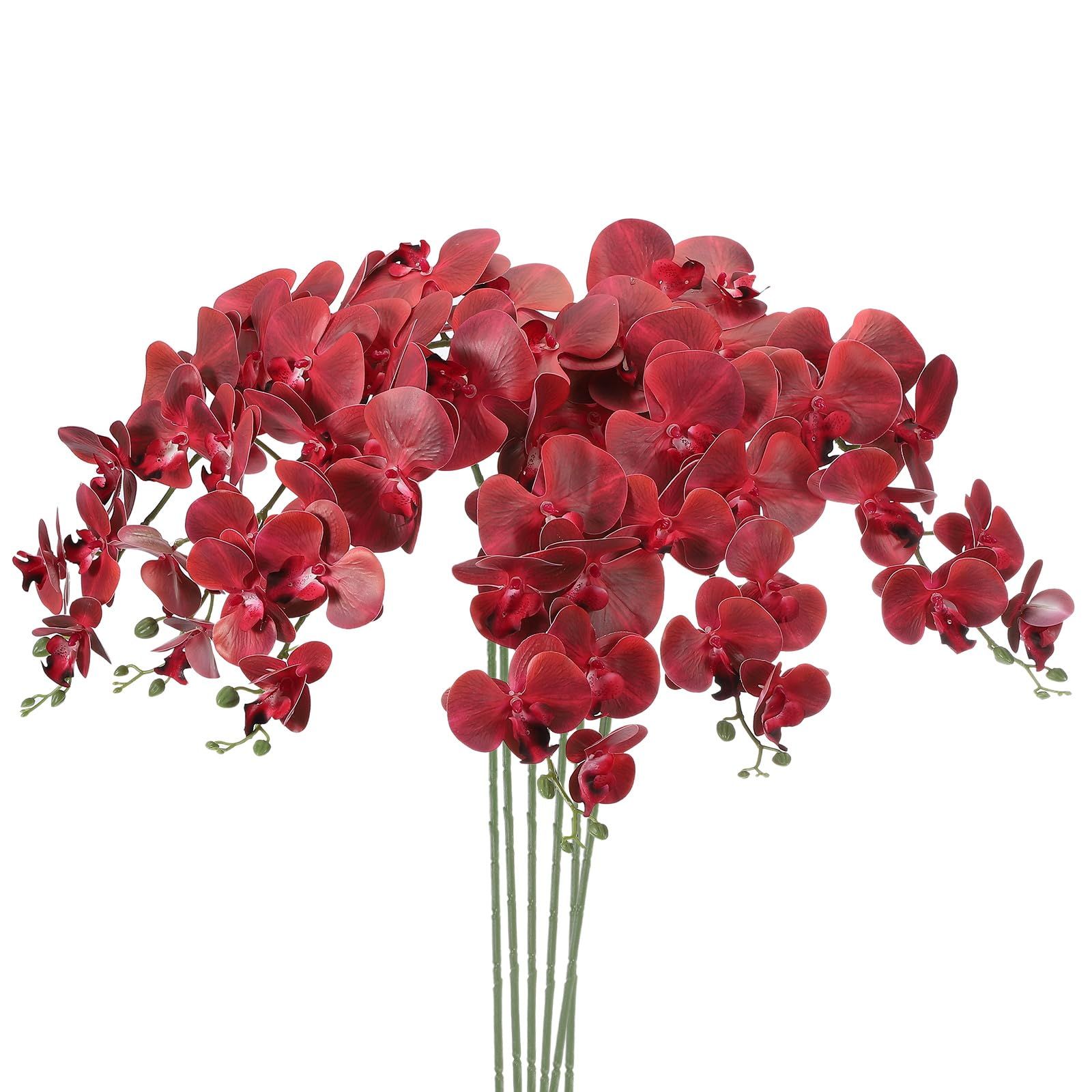 新品 PATIKIL 造花 部屋 インテリア 胡蝶蘭 花束 105cm 6本入り リアルタッチ フェイクフラワー 屋内 花瓶 ホーム 結婚日 記念日 デコレーション用 クラレット