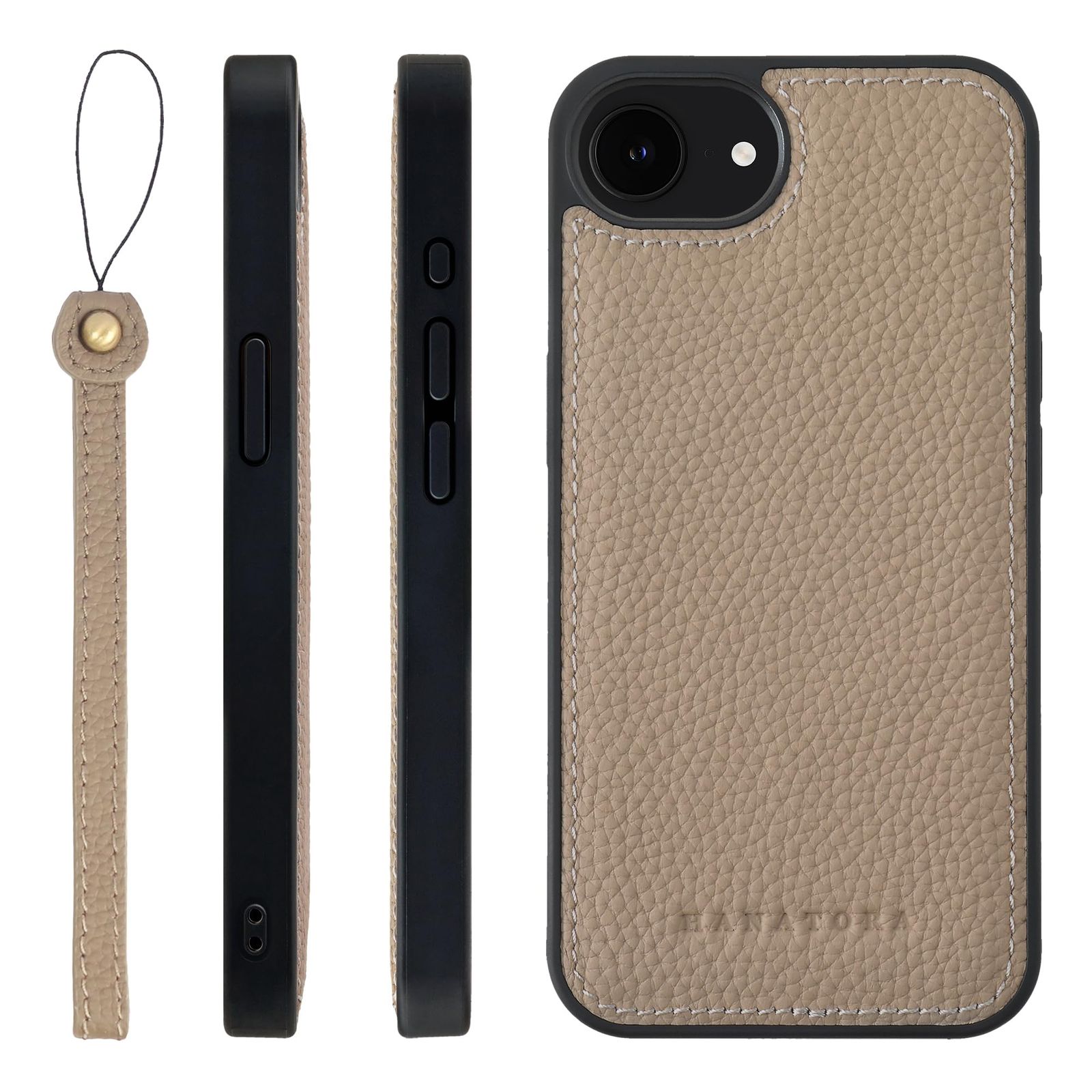 新品 HANATORA for iPhone 17e 16e ケース MagSafe 対応 本革 耐衝撃 バンパー型 スマホケース スマホ ストラップ 付き シュリンクレザー ギフト マグセーフ対応 グレージュ SMSGZ-16e-Grege