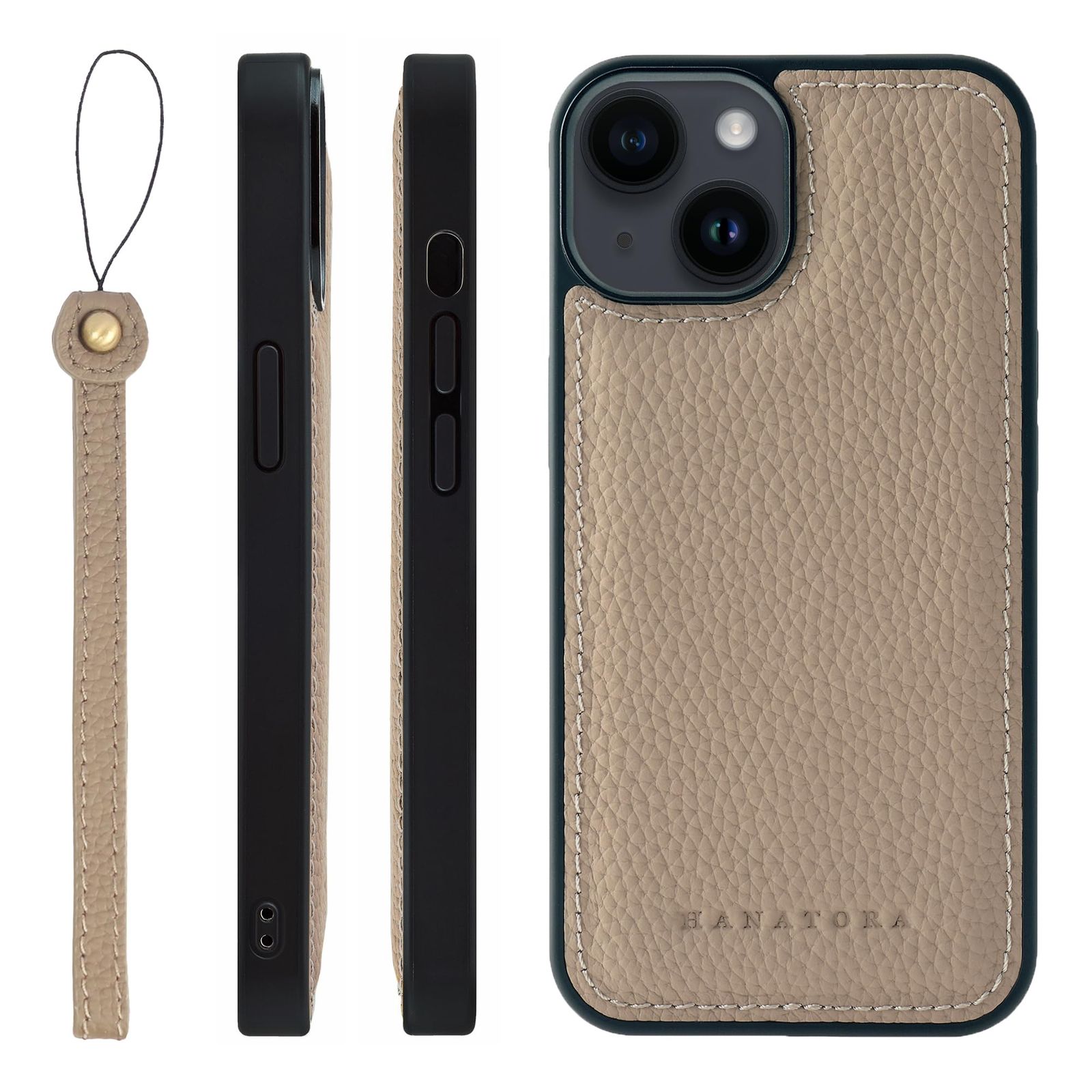 新品 HANATORA for iPhone 13 ケース MagSafe 対応 本革 耐衝撃 バンパー型 スマホケース スマホ ストラップ 付き シュリンクレザー ギフト マグセーフ対応 グレージュ SMSGZ-13-Grege
