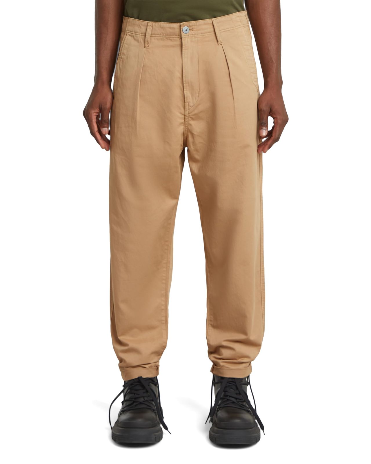 新品 [ジースターロゥ] チノパンツ メンズ テーパード ベージュ Pleated Chino Relaxed Tapered D24543-D910-B666-W32/L30