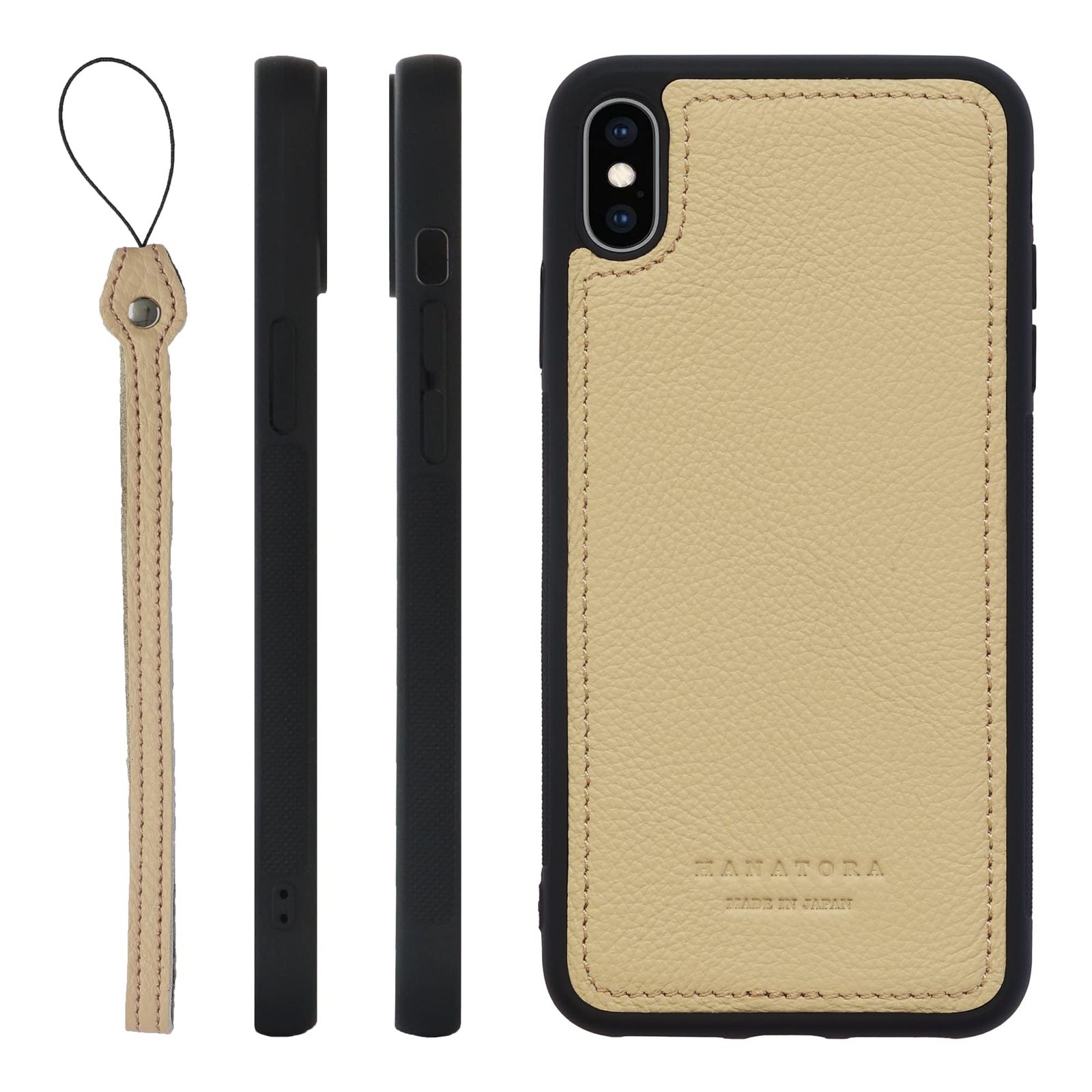 新品 HANATORA for iPhone XSMax ケース 本革 日本製 耐衝撃 スマホケース スマホ ストラップ 付き シュリンクカーフレザー ギフト マグネットなし ベージュ SPGJP-XSMax-Beige