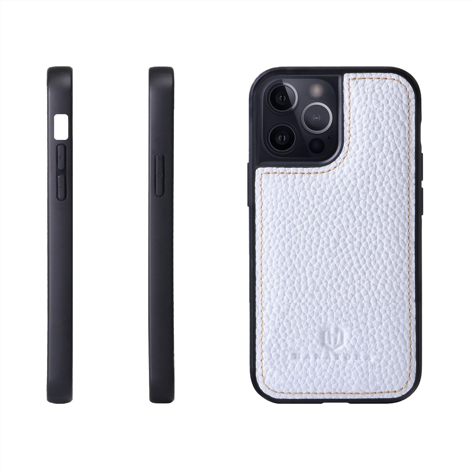 新品 HANATORA for iPhone XSMax ケース 本革 耐衝撃 スマホケース スマホ コードホルダー 付き シュリンクカーフレザー ギフト バンパー型 マグネットなし ホワイト SPG-XsMax-White