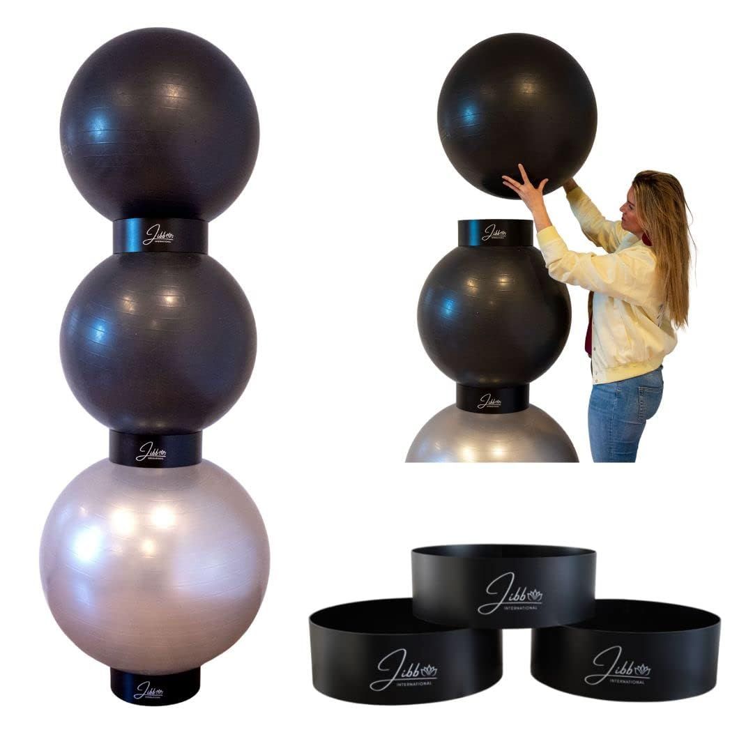 新品 JibbR ? エクササイズボールホルダー3個セット スタジオやホームジムに追加の収納に | ヨガ フィットネス 安定性 ボールラック | フィジオボールスタンド ヨガボール用 | ヨガボールスタッカー (ブラック)
