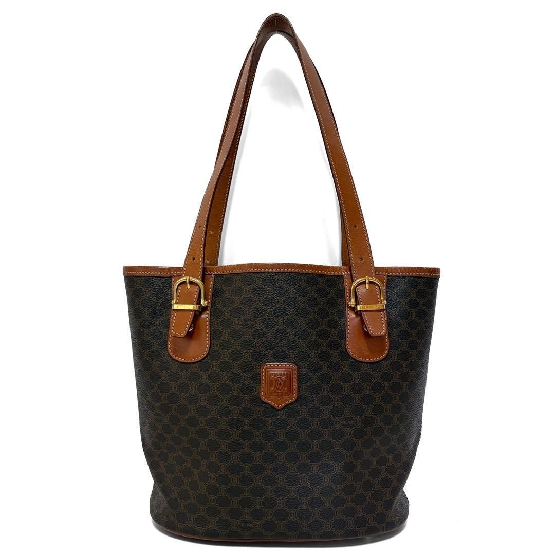 CELINE セリーヌ トートバッグ ショルダーバッグ マカダム PVC ブラウン MC98/1 ヴィンテージ