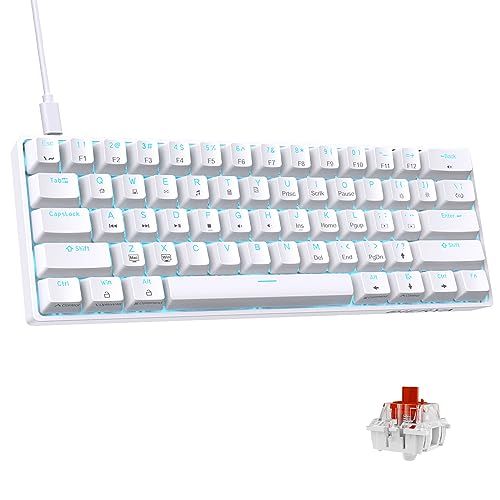 ☆新品☆DIERYA ゲーミングキーボード 赤軸 Mini 小型 メカニカルキーボード 60%レイアウト 61キー 英語配列 有線 キーボード 着脱式 USB C 電源ケープル WindowsノートパソコンおよびPCゲーマー向け （ホワイト） 0697dca3