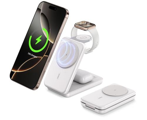 RORRY &ワイヤレス充電器両用 3in1 MagSafe(15W・10000mAh大容量・iPhone/Apple Watch/AirPods・3台同時充電) ワイヤレススタンド パススルー コンパクト 折りたたみ式 iPhone 17/ 5b24383b