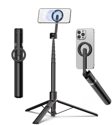 TONEOF 173cm マグネット 自撮り棒 Magnetic スマホ 三脚 マグネット スタンド 卓上三脚 じどり棒 磁気 セルカ棒 三脚 充電式リモコン メタルリング付き 軽量 Android/iPhoneに対応(黒)as ccfee90c