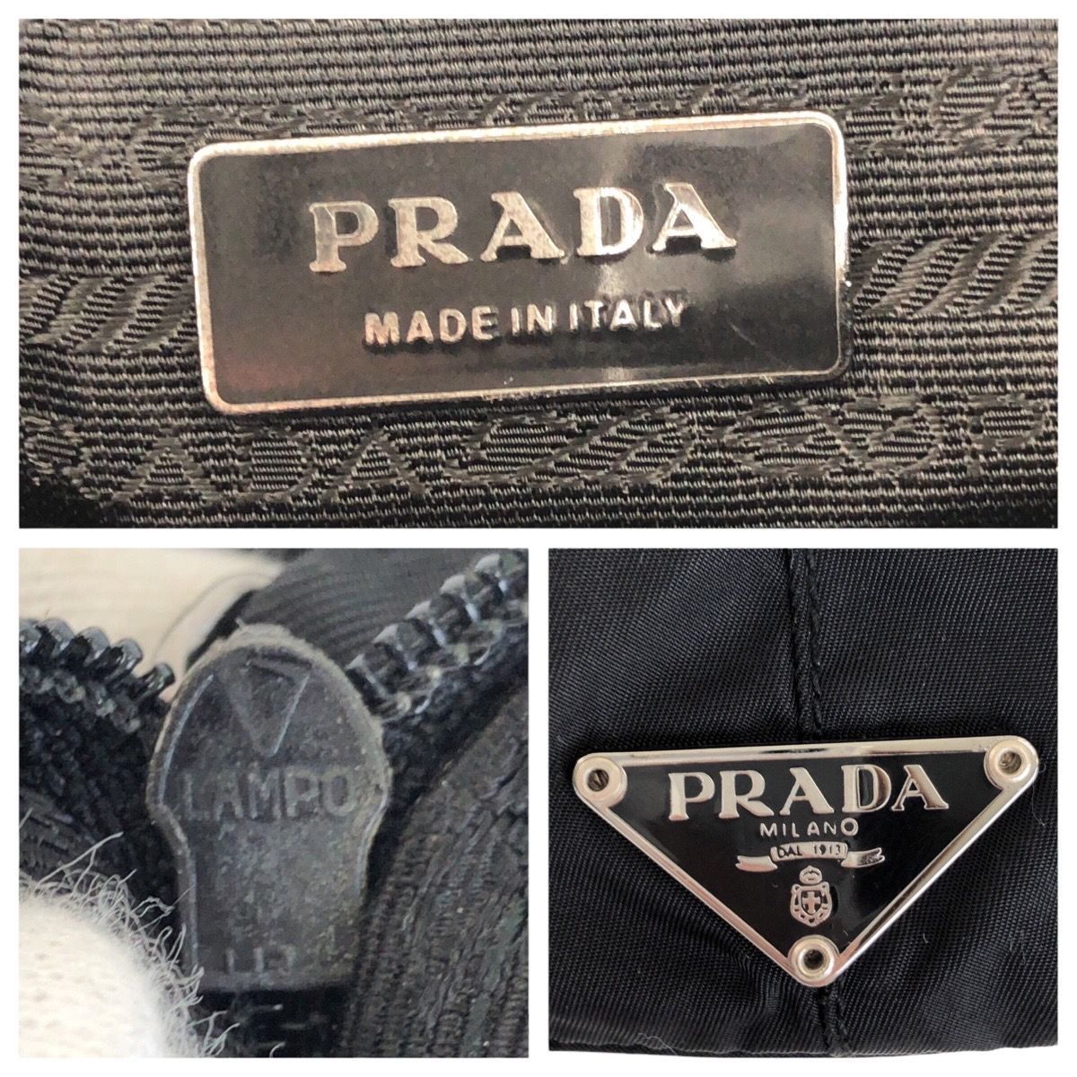 美品 PRADA プラダ テスート 三角ロゴプレート ブラック 黒 シルバー 