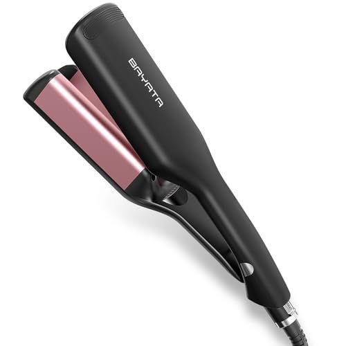 BAYATA コテ 32mm ヘアアイロン ウェーブアイロン ワッフルアイロン【初心者向け・挟むだけで巻き髪作る・千万級マイナスイオン吹出】カールアイロン ウェーブ巻き 100℃?210℃温度調節 全髪質対応 韓国風ヘアスタイル やけど防止 01145898