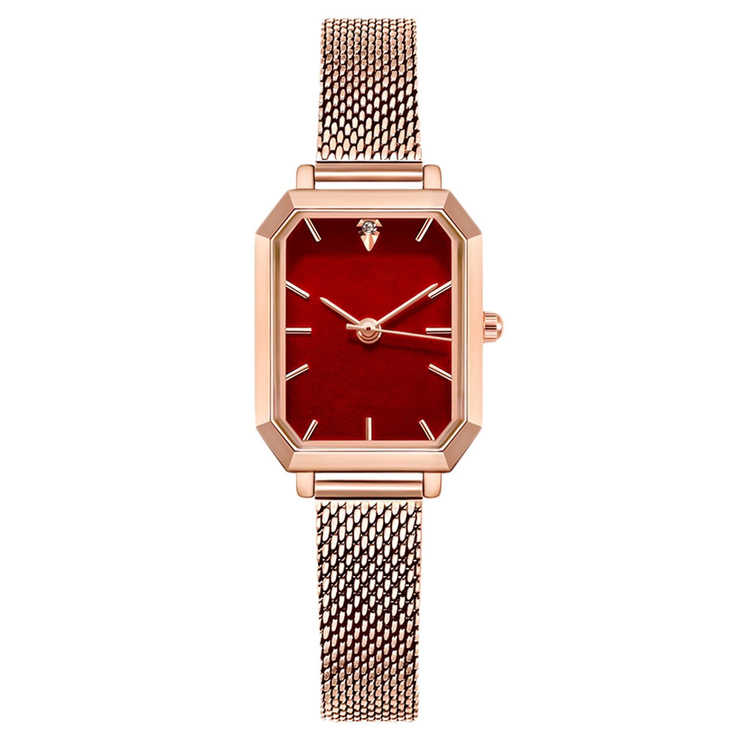 【数量限定】RORIOS watch レディース 腕時計 生活防水 日本製 クオーツ スクエアフェース メッシュバンド 人気 カジュアル 通勤 通学 時計 レッド