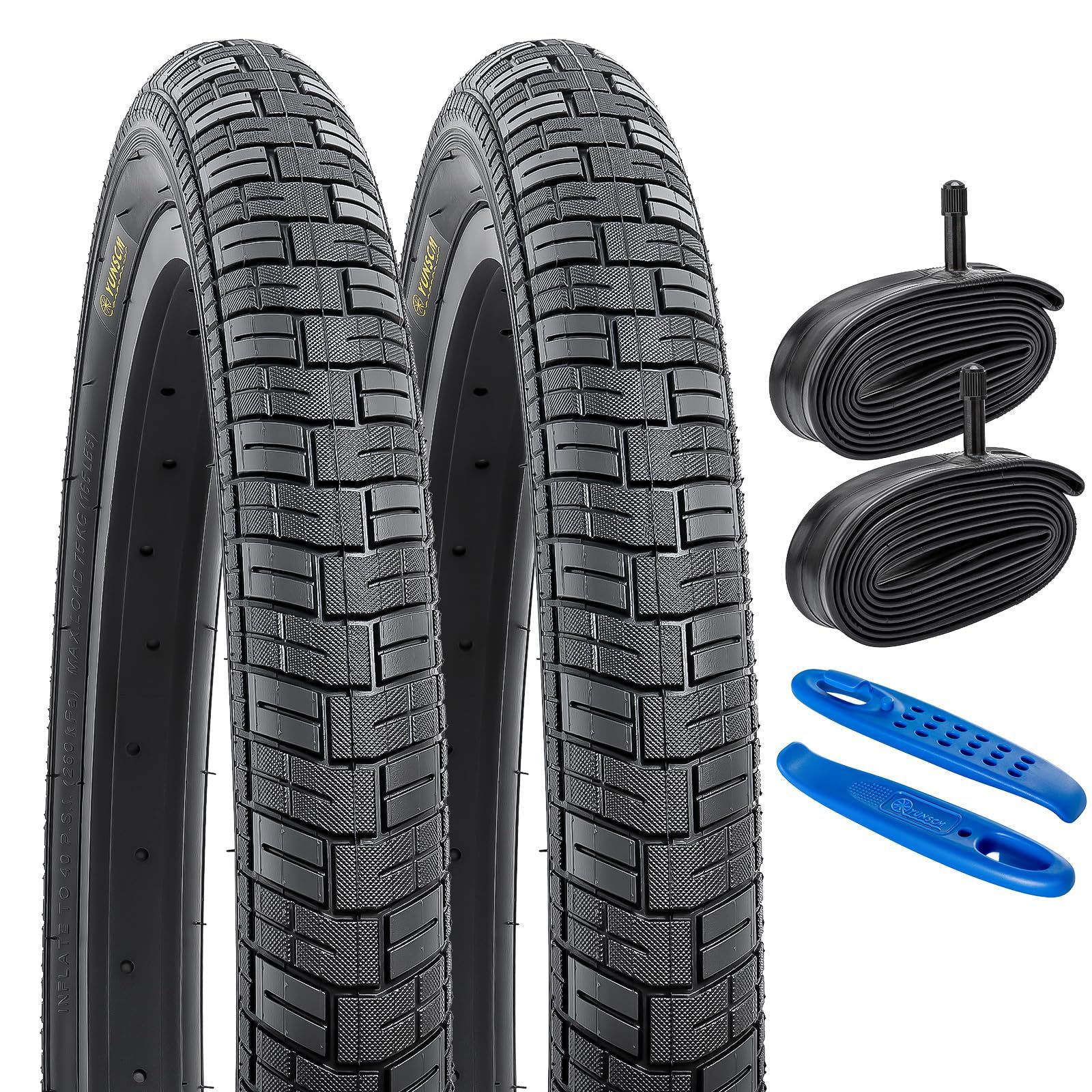 新品 YunSCM 2本セット20 2.25 タイヤ20x2.25 58-406 自転車タイヤ + 20x2.125/2.40 チューブ米式バルブ32mm+タイヤレバー適用 20インチ 2.25 子供用自転車、ロードバイクY-1225