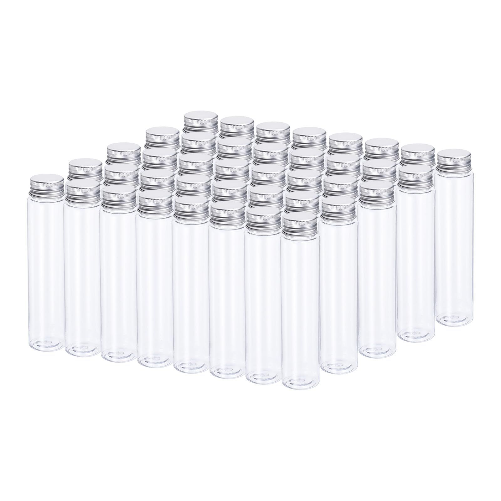 新品 PATIKIL 40本 110ml プラスチック液量計 試験管 計量チューブ ねじキャップ付き 155x33 mm アルミ蓋 科学試験用 塩ビーズ収納