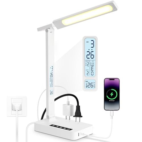 8IN1多機能 デスクライト テーブルランプ 学習机 USB Type-C端子 AC電源2口付き 電力出力 600ルーメン 90Ra演色度 タイマー機能 ナイトライト 時計付き LCDディスプレイ 日付/時刻/曜日/温度表示 タッチセンサー a38a2d67