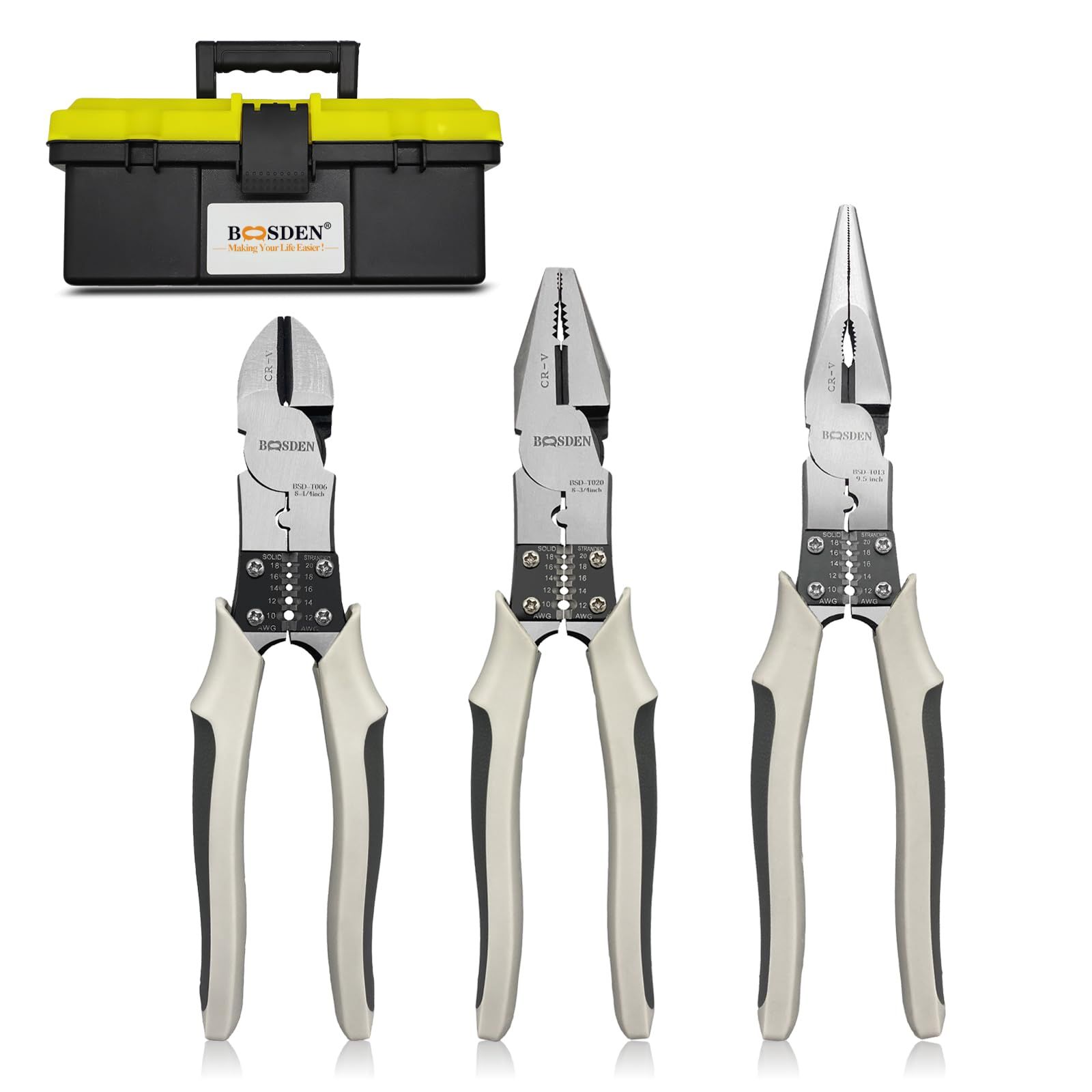 新品 BOOSDEN ニッパー ペンチ ラジオペンチ 工具 電工 強力 ニッパ ぺんち パワーペンチ プライヤー 多機能 3点セット