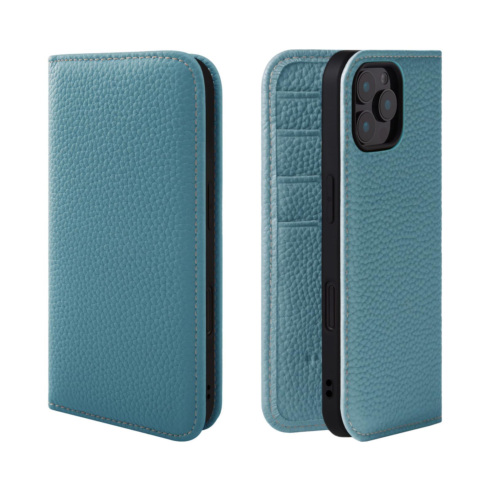 新品 HANATORA for iPhone 16ProMax ケース 手帳型 本革 スマホケース スマホ スタンド コードホルダー 付き シュリンクカーフレザー マグネットなし シアン PH-16ProMax-Cyan ギフト 誕生日 女性 男性 彼女 お母
