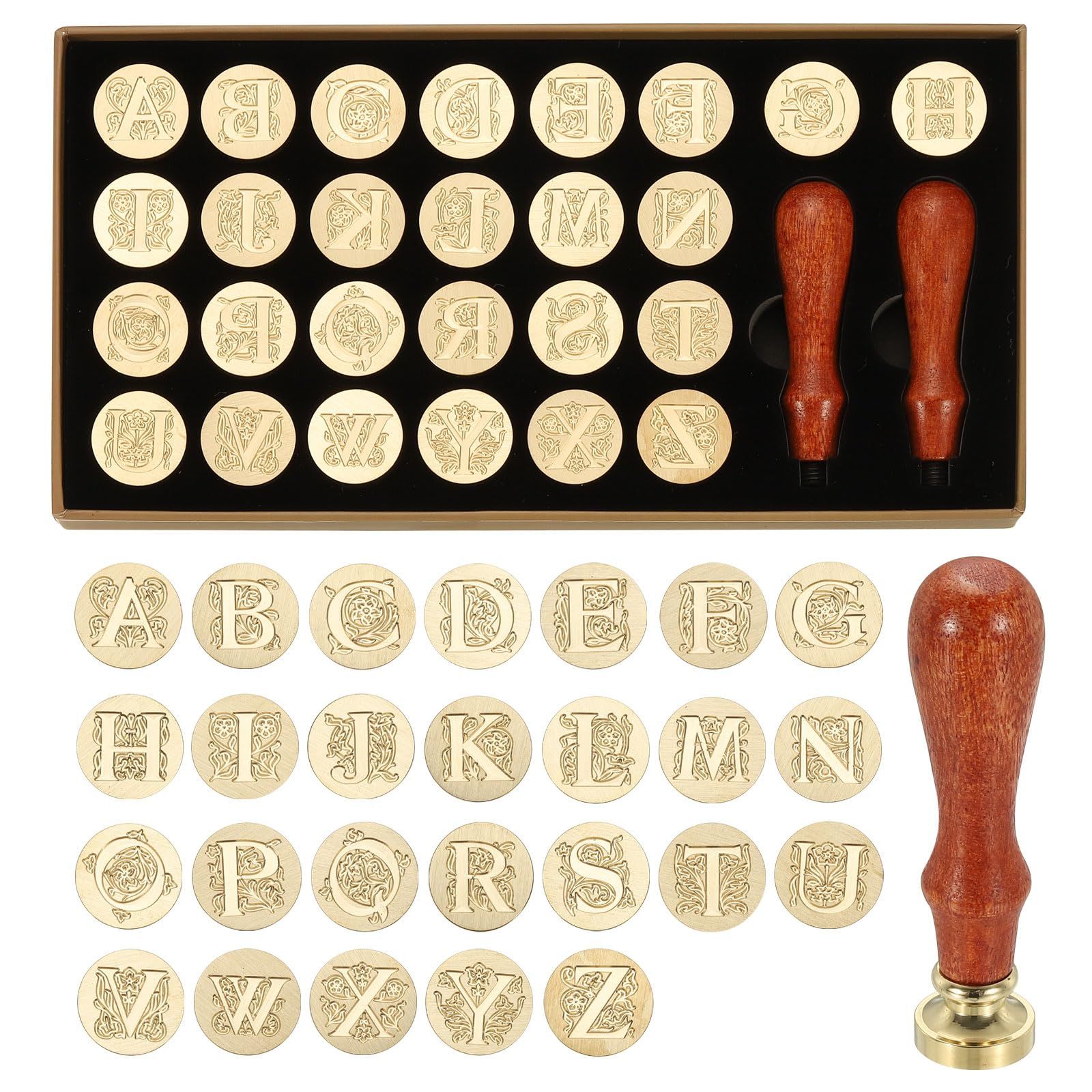 新品 PATIKIL 26文字A-Zアルファベットワックスシールスタンプキット 2個 木製ハンドル付きギフトボックス付き ビンテージ封印スタンプ 結婚式 招待状 パーティー ギフト包装 封筒カード用 スタイル8